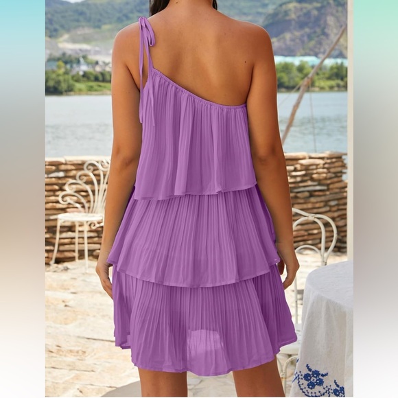 Women’s Summer One Shoulder Ruffle Mini Dress - Picture 3 of 3